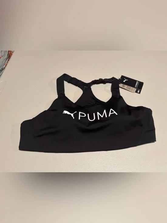 Puma Black Sports Bra with White Logo - Racerback Support