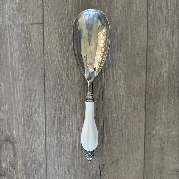 Vintage GODINGER Silverplate White Porcelain Hostess‎ SERVING SPOON