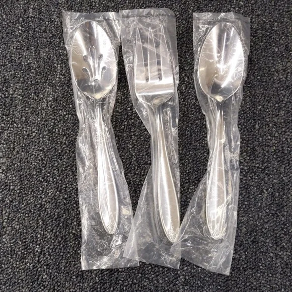 3 pc Lenox COVINGTON 18/10 Glossy Stainless Serving Spoon Fork Slotted Spoon New