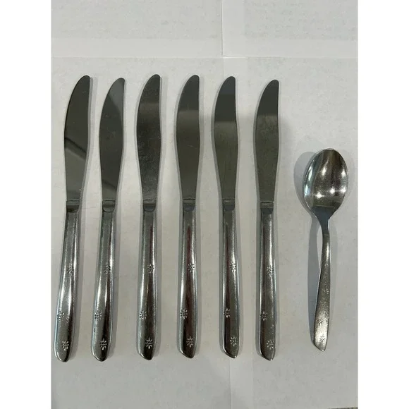 7 Pc. VIBRANT Superior Stainless International USA  vintage Flatware Atomic Star