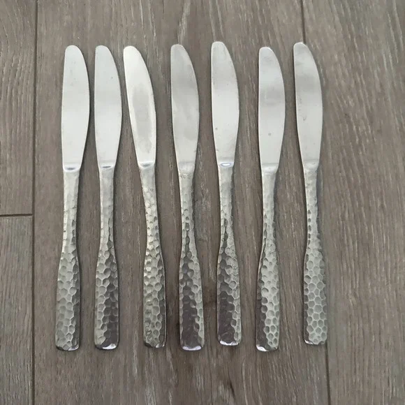 7Stanley Roberts PLYMOUTH COVE HAMMERED Stainless Colonial Rogers Dinner‎ Knives