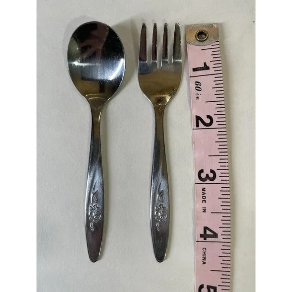 Vintage Evenflo Lasting Rose Stainless Baby Toddler Child Spoon‎ & Fork Flatware
