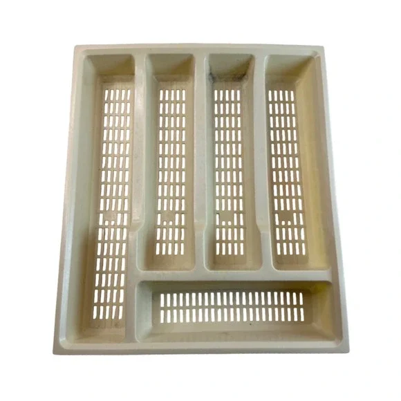 Vintage Cream Plastic Silverware Drawer Organizer 5 Compartment Slotted Tray