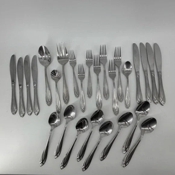 Hampton Silversmiths Lace Frosted Stainless Flatware Set 27 Pieces Silverware