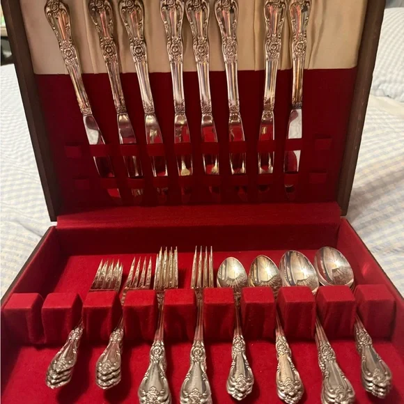Ornate Silver-Plated Flatware Set in Red Case