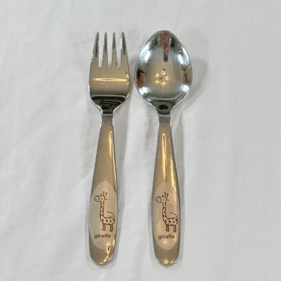 Lot of 2 EliteBloom Youth Toddler Flatware Giraffe Fork Spoons 6
