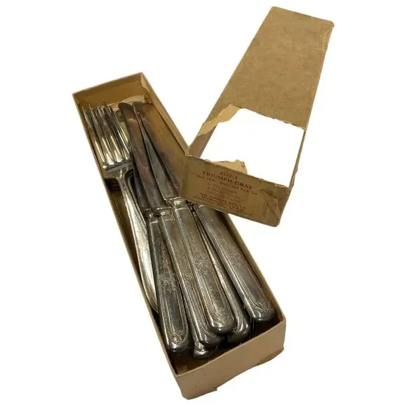 WM Rogers Triumph Gray‎ 18PC Knife Fork Spoon Set Damaged Original Box