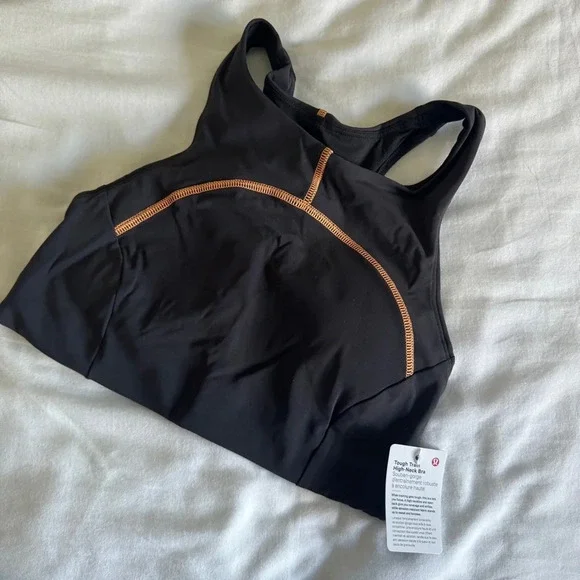 142 🆕🖤 Lululemon Tough Train High Neck Bra C/D Cup Black Orange Soda