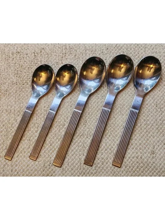 Dansk THEBE Stainless 5 Spoons Teaspoon Table Korea Ribbed Silverware Flatware