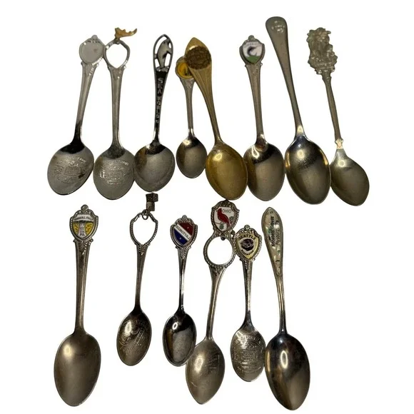 VTG Souvenir Spoon Lot Silver‎ Gold Tone Travel Tourism Collectible Mixed Set