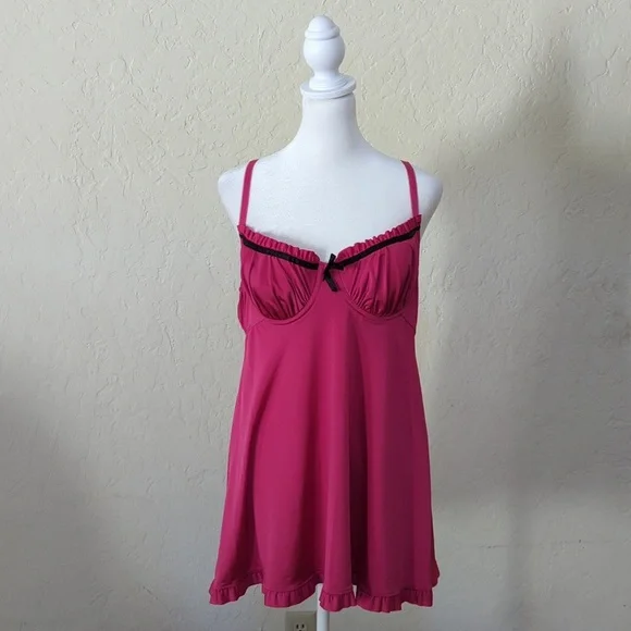 Smart & Sexy Fuchsia French Maid Ruffle Trim Babydoll Chemise Lingerie Size 38C