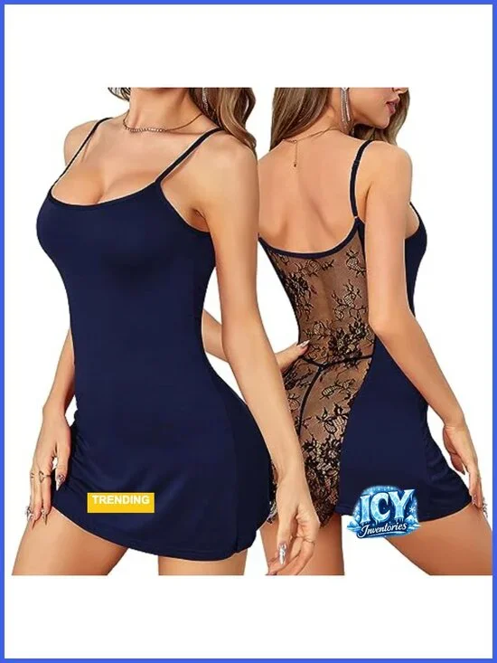 Women's Lace Babydoll Nightgown Chemise Adjustable Straps Hollow Back