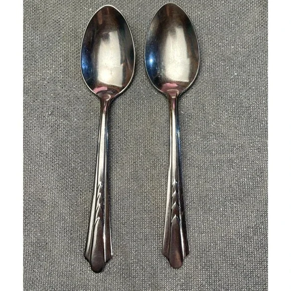 Vintage EKCO EKS7 Set of Two Teaspoons Stainless Steel Art Deco