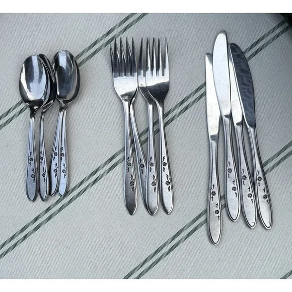 Imperial Stainless Flower Dance 12pc Flatware Set Service for 4 Floral Handles