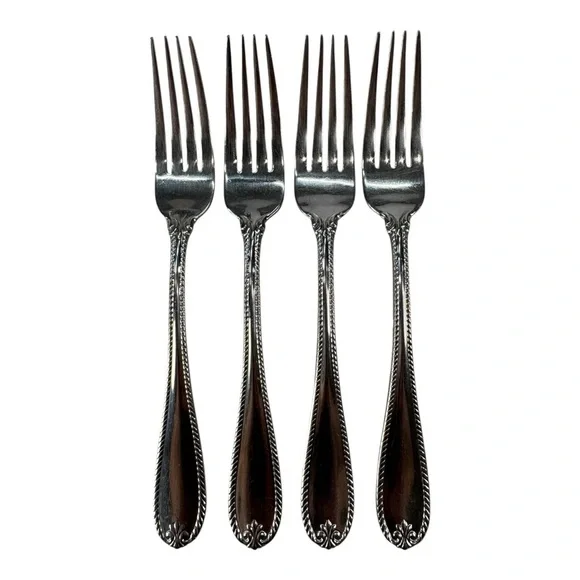 4 - Lenox Tudor Bead Augusta Dinner Forks 18/10 Stainless Steel Flatware
