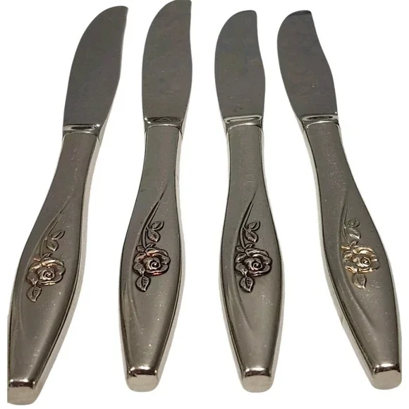 Oneida LASTING‎ ROSE Set of 4 Dinner Knives Oneidacraft Stainless Flatware