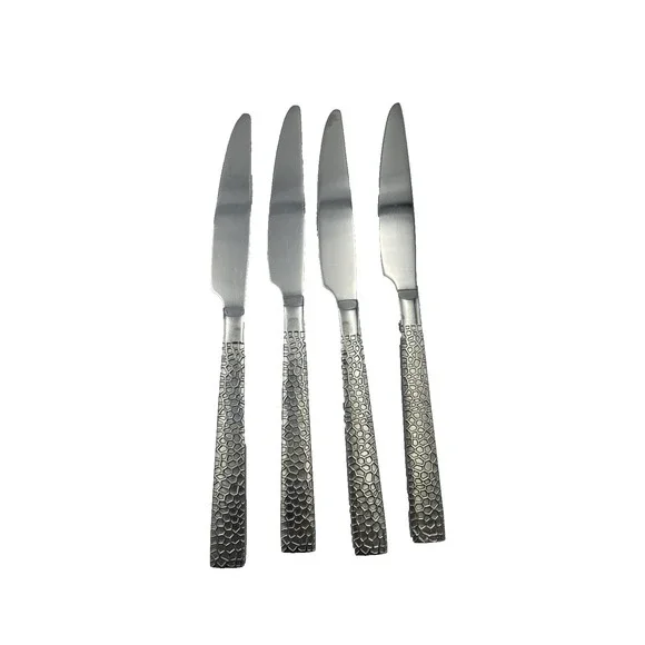 Hammered Hexagon Stainless Steel‎ 4 Dinner Knives 9.25