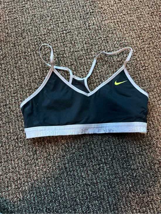 Nike Black Sports Bralette with White Trim and Lime Swoosh