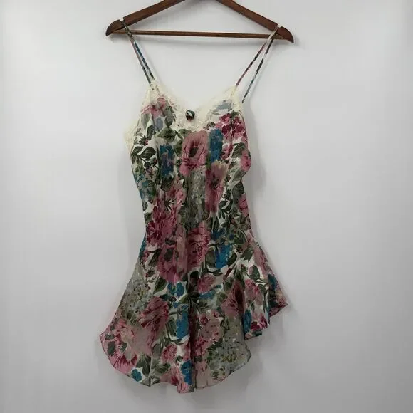 Vintage Victoria's Secret Gold Label S Floral Chiffon Slip Dress Y2K Lace