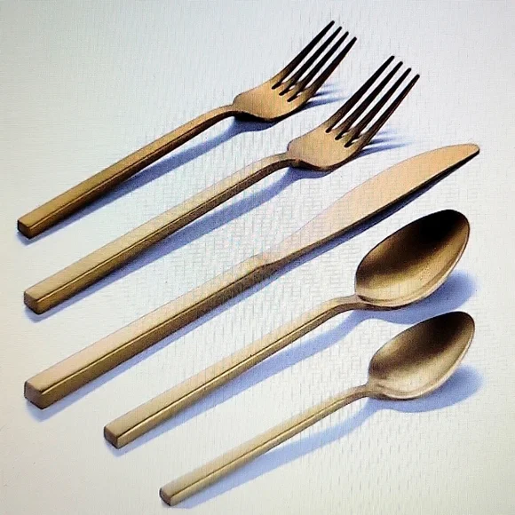 Alata Cube Golden 20 piece forged silverware set stainless steel flatware New