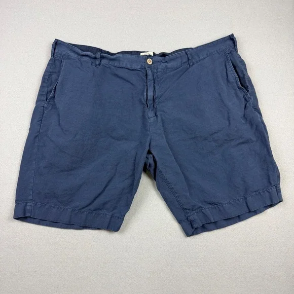 Faherty Men's 40 Malibu Chino Short Navy Blue Linen Blend Flat Front Casual