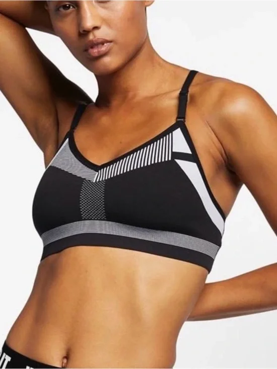 Nike Black and White Striped Seamless Sports Bra