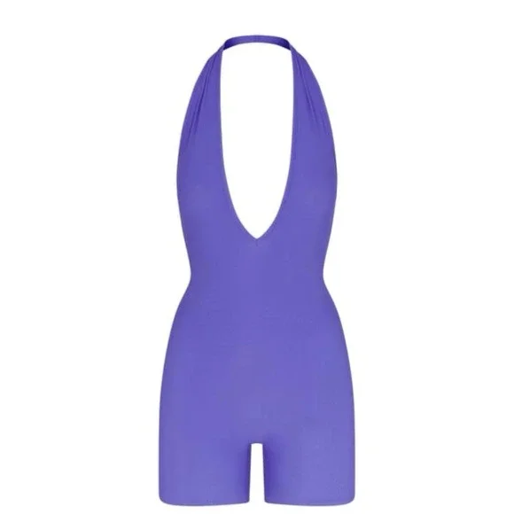 Skims Soft Lounge Plunge Halter Bodysuit - NEW - Tanzanite - XL