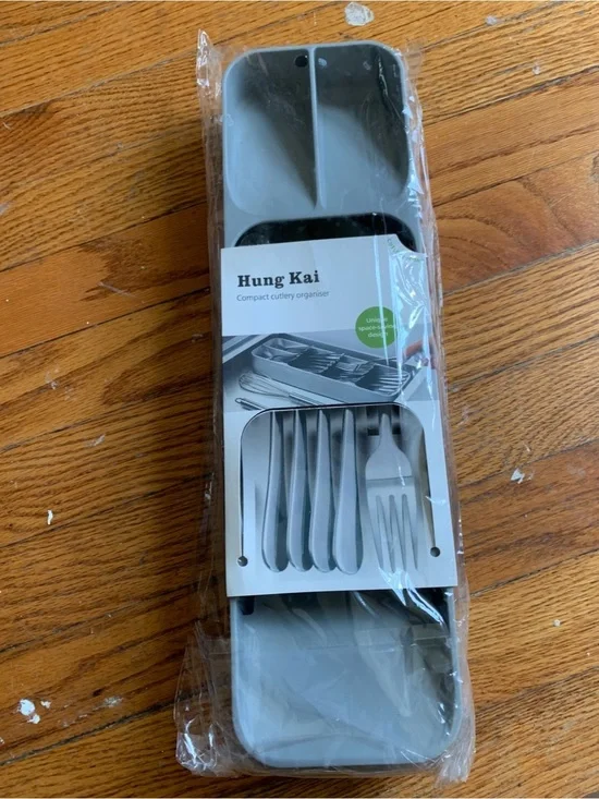 Gray Compact Cutlery Organizer - Space-Saving Utensil Tray
