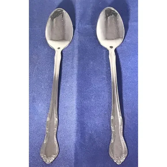 Vintage 18/0 Stainless Steel Iced Teaspoons 7 1/2 Inches Estate Pair China