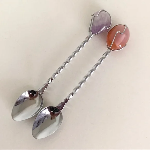 Vintage stone silver teaspoons set of 2 spoons