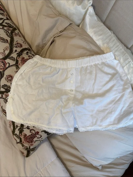 Women's White Lace-Trim Sleep Shorts
