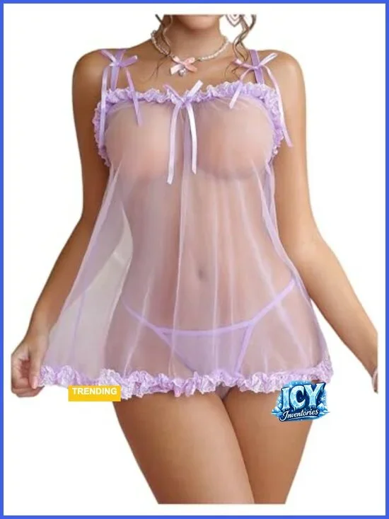Sheer Lace Babydoll Chemise Nightgown 2pc Set