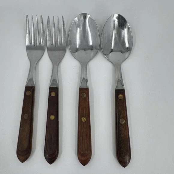 Unbranded Forks/Spoons Wood Handle Stainless Steel‎ 4 Vintage