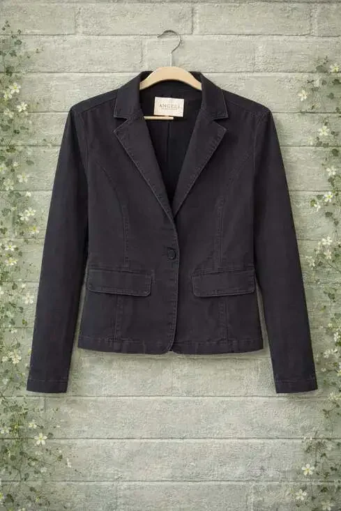 Angels Forever Young Black Washed Denim Blazer Jacket Size L