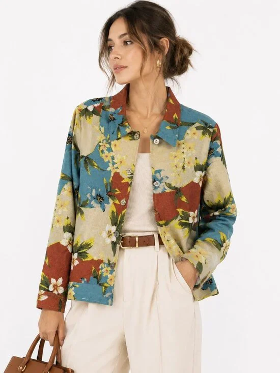 Vintage National 100% Silk Jacket Floral Tropical Aloha Boho Resort Chic Women M
