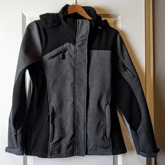 CB Grey Black Fleece Lined Zip Front Hooded Jacket