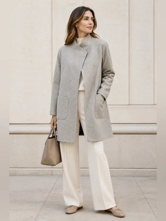 Peserico Cashmere and Wool Taupe Coat Size 46 XLarge US 10/12