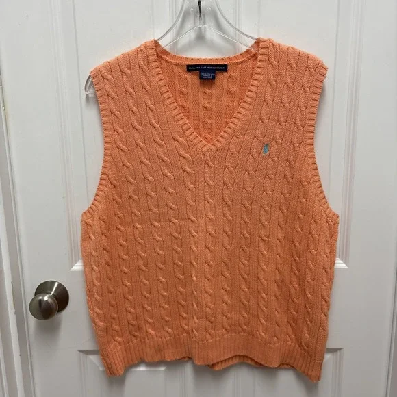 Woman's‎ Ralph Lauren Golf Peach Cable Knit Sleeveless Cotton Vest