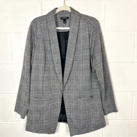 Torrid Herringbone Open Front Oversized Gray Blazer Academia Professor Preppy 1X