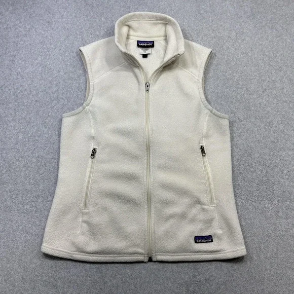 Patagonia Synchilla Fleece Vest Womens Medium Off White Zip Pockets 25165 F0