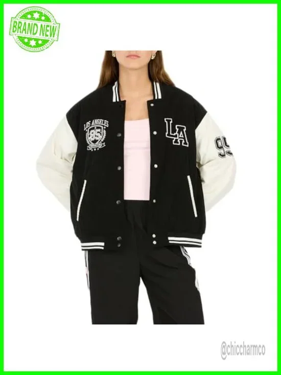 Oversized Corduroy Bomber Jacket Women's Varsity Patches Snap Closure Retro