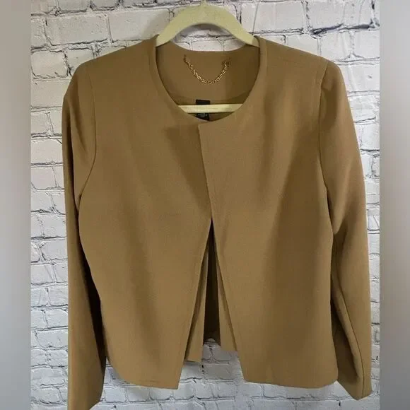 Chico’s 1 Black Label Sweet Caramel Preppy Academia Businesscore Peplum Blazer 8