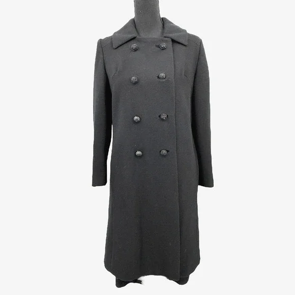 Vintage Prago Guyes Black Double Breasted Wool Lined Coat 60s‎ 70s