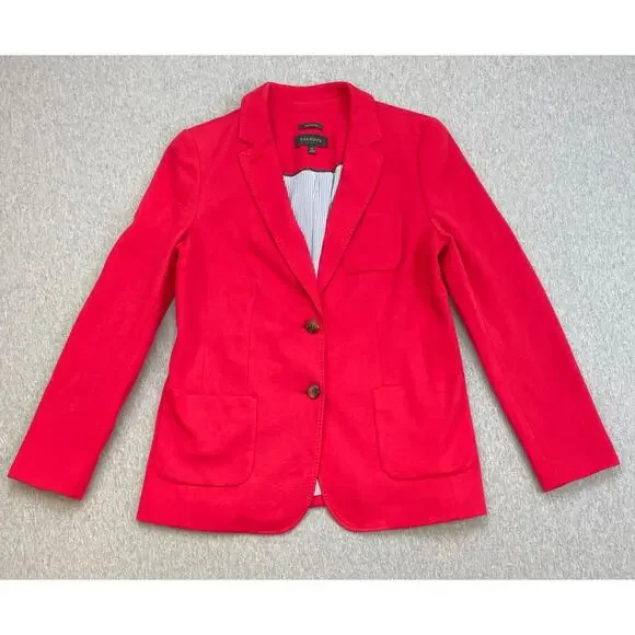 Talbots Blazer Womens 10 Red Cotton Blend Notch Lapel 2-Button‎ Single Breasted