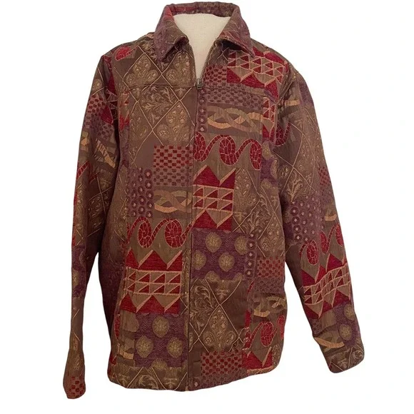 CJ Banks Women's Tapestry Patchwork Zip Up Jacket Size X/14W Boho Western‎