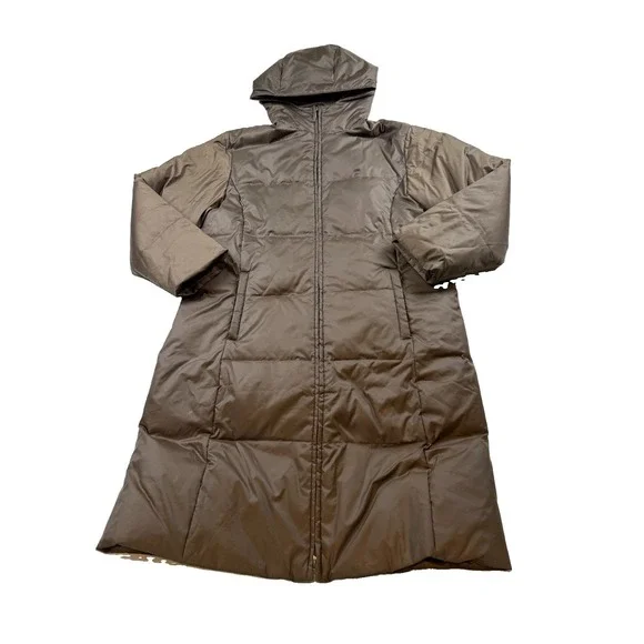 Relativity Down Fill Parka Jacket Coat Women's L Brown Full Zip Hooded