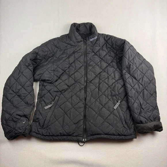 Marmot Womens Black‎ Diamond Quilted Fleece Lined Full Zip Puffer Jacket Size M