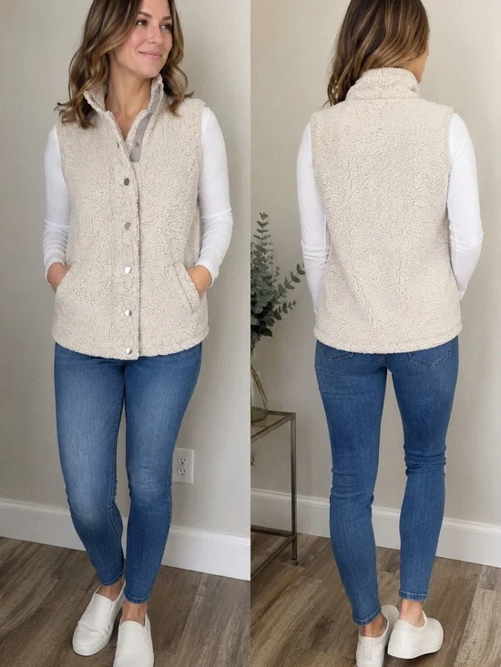 Thread & Supply Sherpa Vest Women's Medium Light Gray Cream