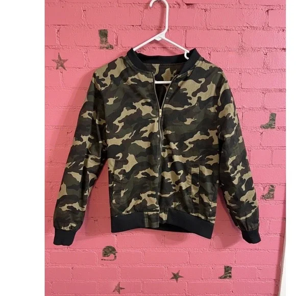 🔥 Green💚🤎💚 Camouflage Bomber Jacket Full Zip Lightweight Camo Coat‎ Medium