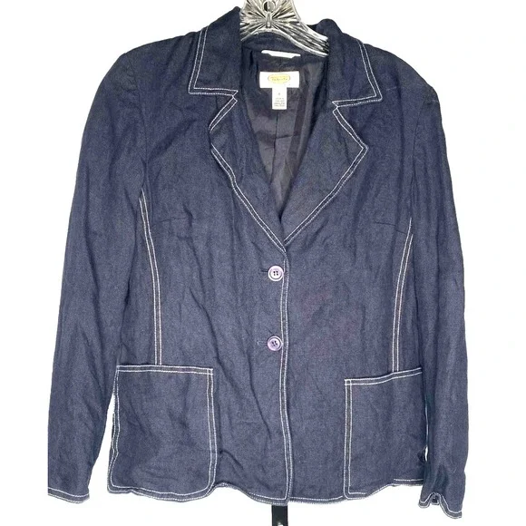 Talbots Jacket Women's‎ Size 6 Navy Blue Irish Linen Blazer pockets lagenlook